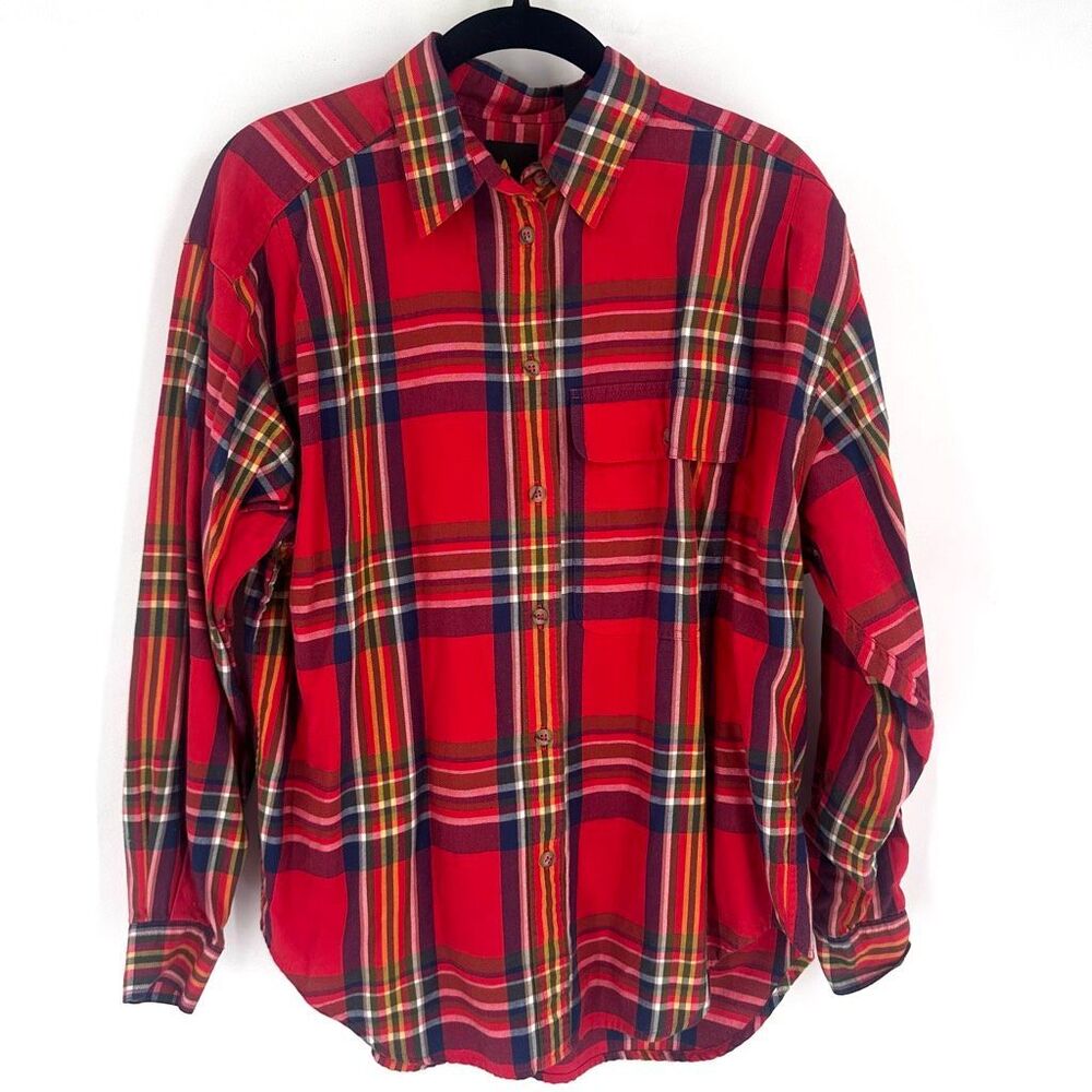 Liz‎ Claiborne Sport Vintage Tartan Plaid Button Down Shirt Size M Red Classic - Picture 2 of 11